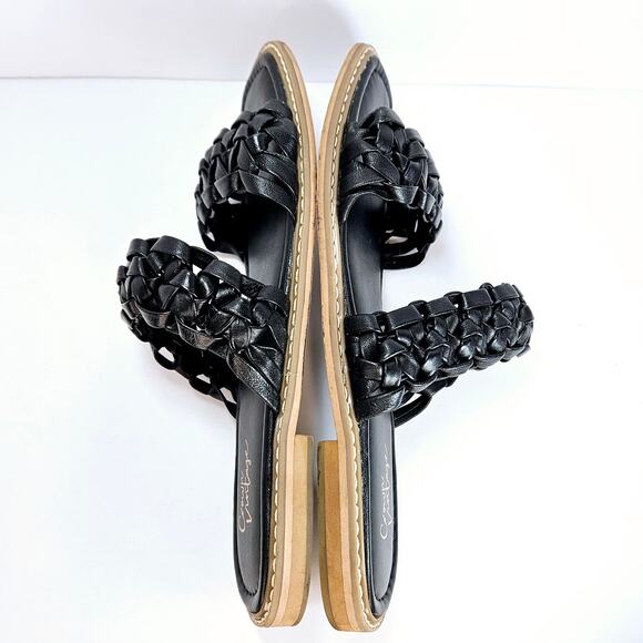 Crown Vintage OLEYA‎ Black Braided Leather Square Toe Slide Sandals Size 9M - Picture 7 of 8
